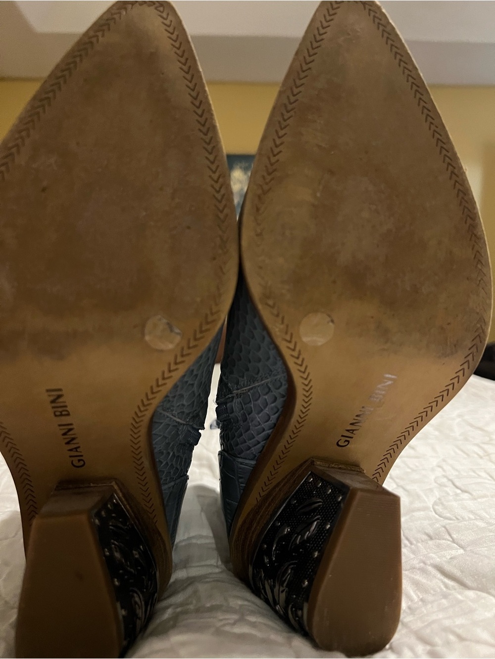 Gianni Bini Sky Blue Croc-Embossed Pointed Ankle Boots - Picture 5 of 7
